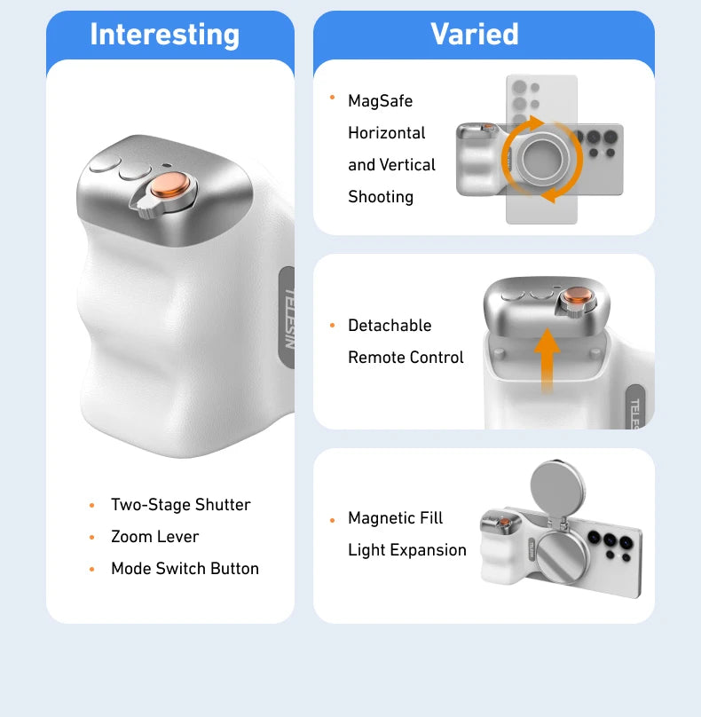 TELESIN Fun Shot Magnetic Grip Shooting Aid Remote Control Handle for iPhone13 14 15 16 Samsung S24 S25 Ultra Xiaomi Honor Phone