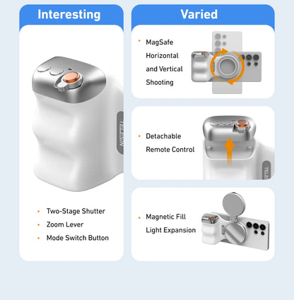 TELESIN Fun Shot Magnetic Grip Shooting Aid Remote Control Handle for iPhone13 14 15 16 Samsung S24 S25 Ultra Xiaomi Honor Phone